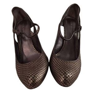 Via Spiga Womens Mary Janes Heels Shoes Metallic Leather Ankle Strap Italy 8.5 M